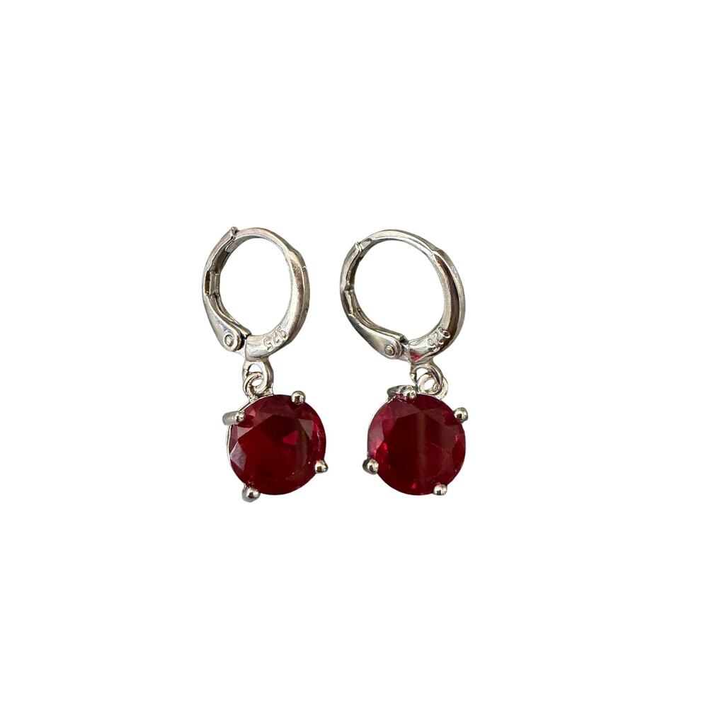 925 stamp Color silver Ruby Red CZ Drop Earring Sterling Lever-Backs - Picture 3 of 5